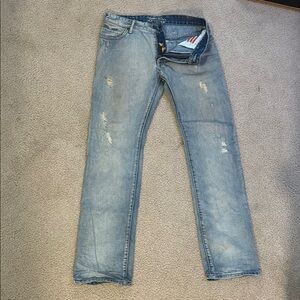Robin's Jean Blue Straight Leg Jeans with Distressing and Vintage Look